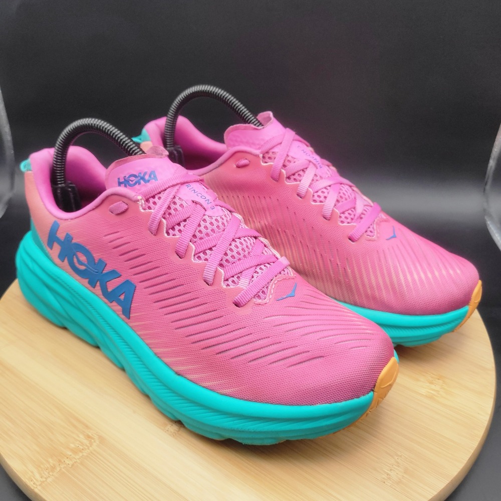 Hoka One One Rincon 3 Womens Running Shoes Pink Teal Athletic Sneakers Size 8 B